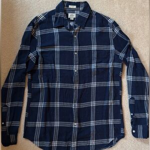 J.Crew Men’s Flannel button down shirt Medium slim Navy white stripe
